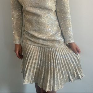60s RARE Vintage Metallic Silver Gold Pleated Dress